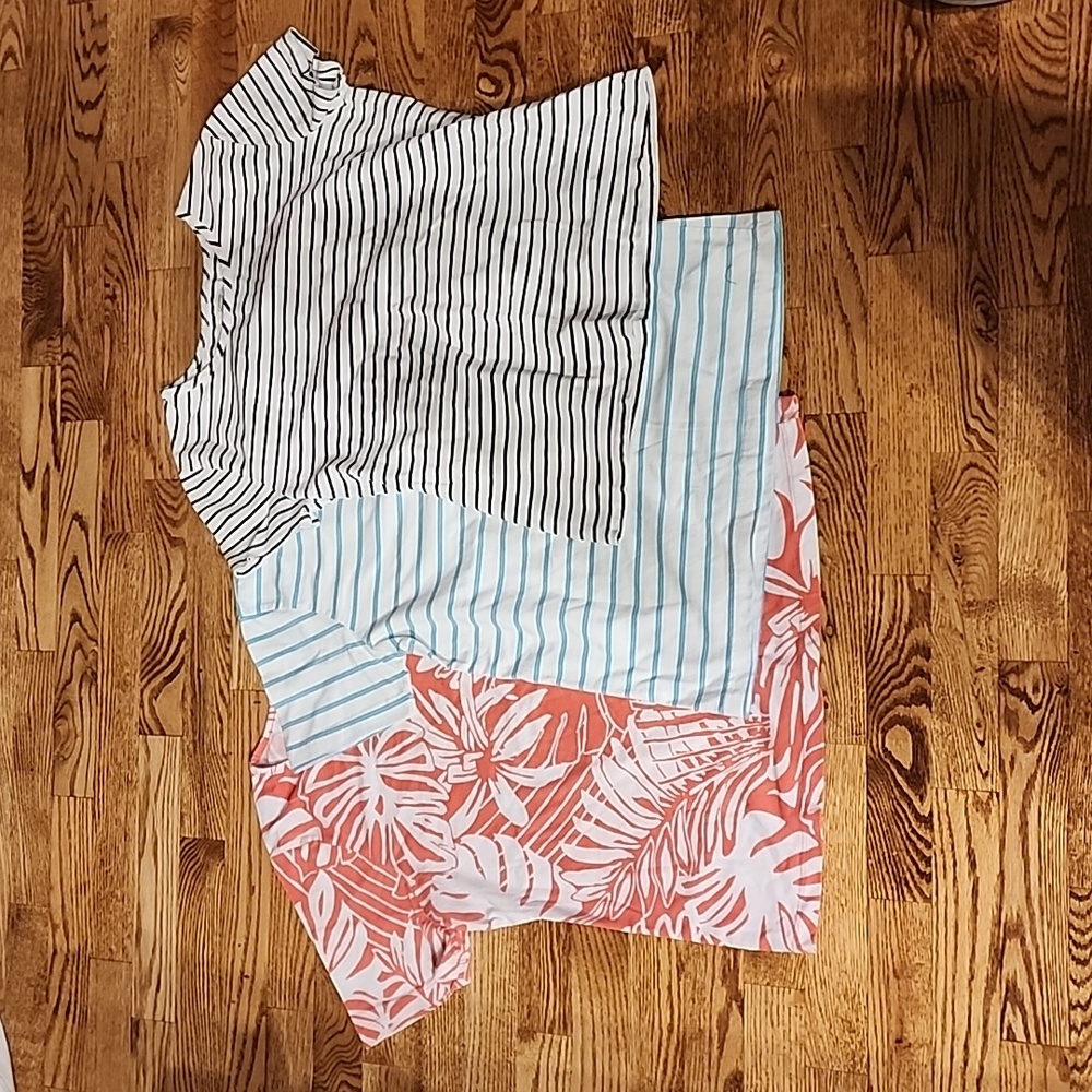 (M) 3 Piece T-Shirt Bundle Colorful Stripes Patterned Classic Fit Lightweight